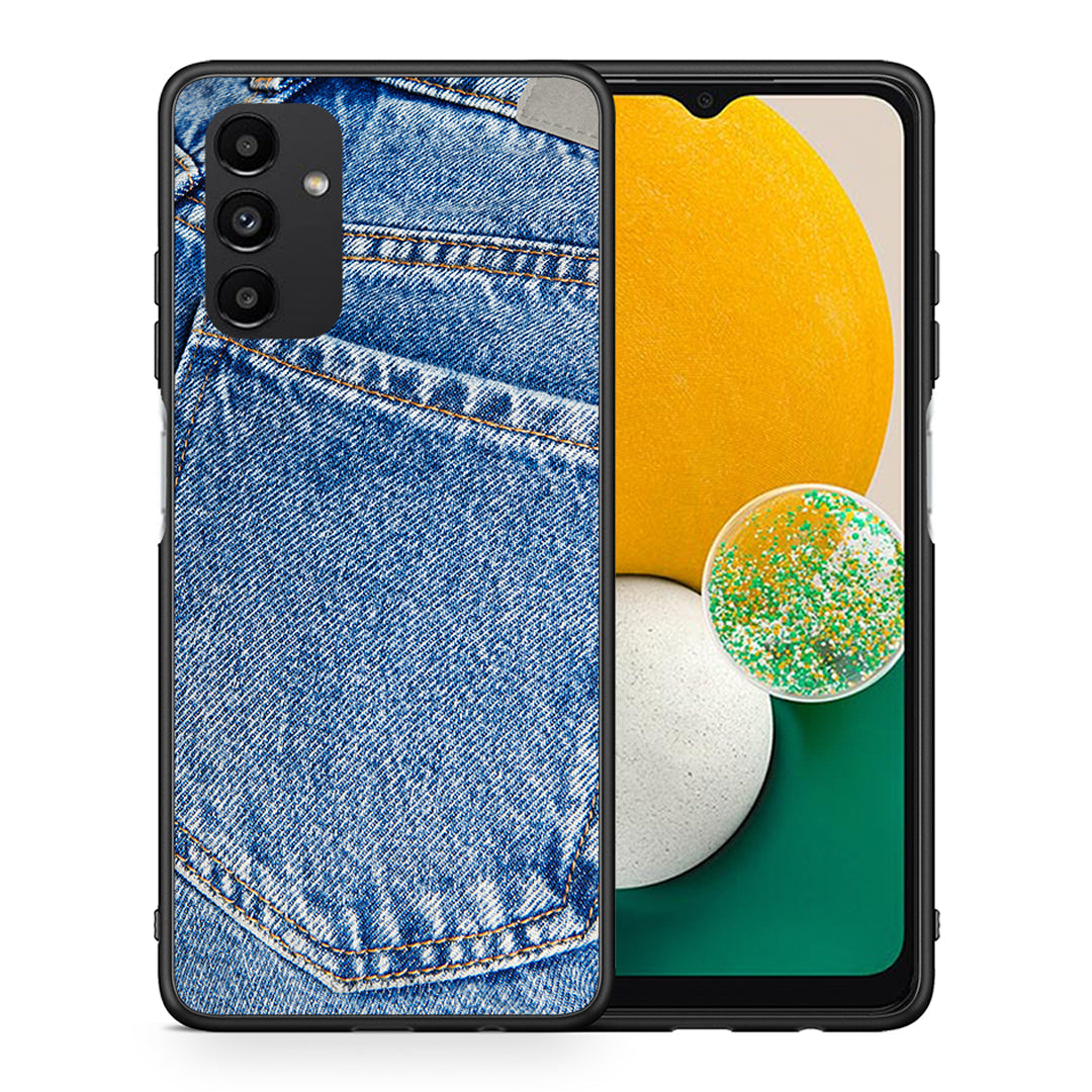 Θήκη Samsung A13 5G Jeans Pocket από τη Smartfits με σχέδιο στο πίσω μέρος και μαύρο περίβλημα | Samsung A13 5G Jeans Pocket case with colorful back and black bezels