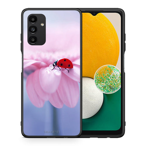 Θήκη Samsung A04s Ladybug Flower από τη Smartfits με σχέδιο στο πίσω μέρος και μαύρο περίβλημα | Samsung A04s Ladybug Flower case with colorful back and black bezels