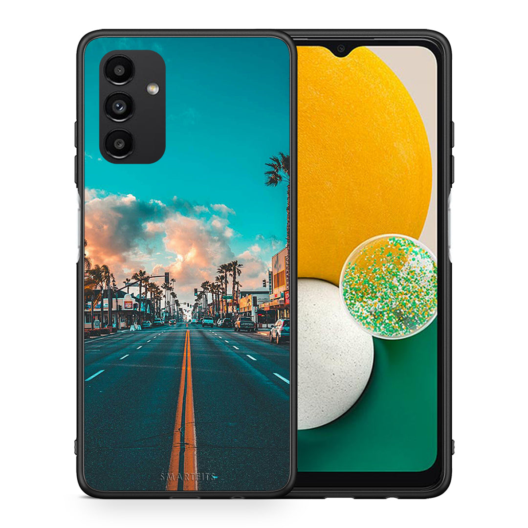 Θήκη Samsung A04s City Landscape από τη Smartfits με σχέδιο στο πίσω μέρος και μαύρο περίβλημα | Samsung A04s City Landscape case with colorful back and black bezels