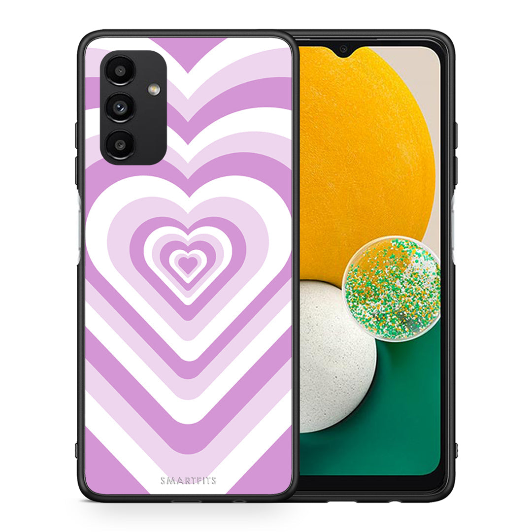 Θήκη Samsung A13 5G Lilac Hearts από τη Smartfits με σχέδιο στο πίσω μέρος και μαύρο περίβλημα | Samsung A13 5G Lilac Hearts case with colorful back and black bezels