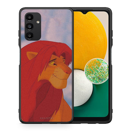 Θήκη Αγίου Βαλεντίνου Samsung A13 5G Lion Love 1 από τη Smartfits με σχέδιο στο πίσω μέρος και μαύρο περίβλημα | Samsung A13 5G Lion Love 1 case with colorful back and black bezels