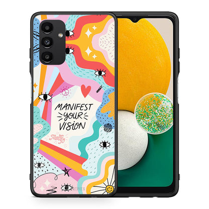Θήκη Samsung A04s Manifest Your Vision από τη Smartfits με σχέδιο στο πίσω μέρος και μαύρο περίβλημα | Samsung A04s Manifest Your Vision case with colorful back and black bezels