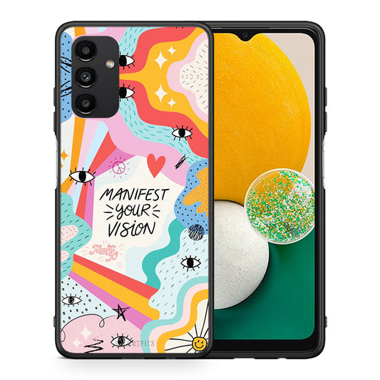 Θήκη Samsung A04s Manifest Your Vision από τη Smartfits με σχέδιο στο πίσω μέρος και μαύρο περίβλημα | Samsung A04s Manifest Your Vision case with colorful back and black bezels