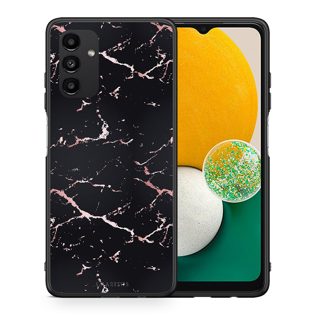 Θήκη Samsung A13 5G Black Rosegold Marble από τη Smartfits με σχέδιο στο πίσω μέρος και μαύρο περίβλημα | Samsung A13 5G Black Rosegold Marble case with colorful back and black bezels