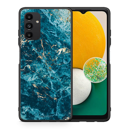 Θήκη Samsung A13 5G Marble Blue από τη Smartfits με σχέδιο στο πίσω μέρος και μαύρο περίβλημα | Samsung A13 5G Marble Blue case with colorful back and black bezels