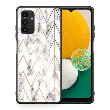 Θήκη Samsung A13 5G Gold Geometric Marble από τη Smartfits με σχέδιο στο πίσω μέρος και μαύρο περίβλημα | Samsung A13 5G Gold Geometric Marble case with colorful back and black bezels