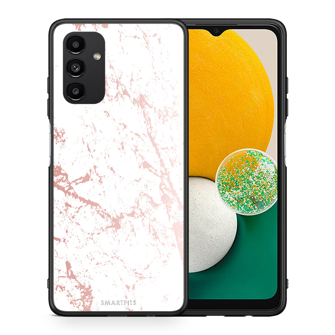 Θήκη Samsung A13 5G Pink Splash Marble από τη Smartfits με σχέδιο στο πίσω μέρος και μαύρο περίβλημα | Samsung A13 5G Pink Splash Marble case with colorful back and black bezels