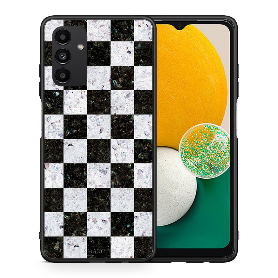 Θήκη Samsung A04s Square Geometric Marble από τη Smartfits με σχέδιο στο πίσω μέρος και μαύρο περίβλημα | Samsung A04s Square Geometric Marble case with colorful back and black bezels