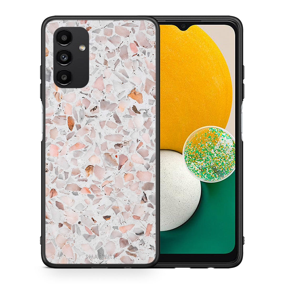 Θήκη Samsung A04s Marble Terrazzo από τη Smartfits με σχέδιο στο πίσω μέρος και μαύρο περίβλημα | Samsung A04s Marble Terrazzo case with colorful back and black bezels