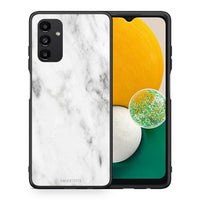 Thumbnail for Θήκη Samsung A04s White Marble από τη Smartfits με σχέδιο στο πίσω μέρος και μαύρο περίβλημα | Samsung A04s White Marble case with colorful back and black bezels