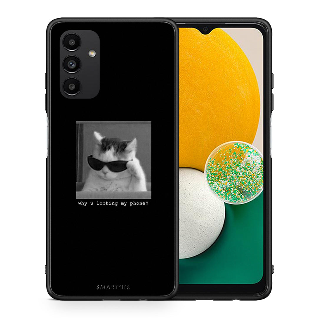 Θήκη Samsung A04s Meme Cat από τη Smartfits με σχέδιο στο πίσω μέρος και μαύρο περίβλημα | Samsung A04s Meme Cat case with colorful back and black bezels