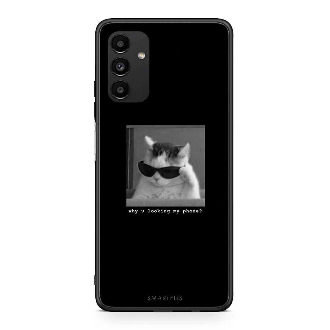 Samsung A04s Meme Cat θήκη από τη Smartfits με σχέδιο στο πίσω μέρος και μαύρο περίβλημα | Smartphone case with colorful back and black bezels by Smartfits