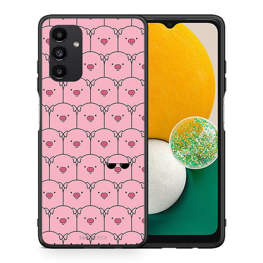 Θήκη Samsung A04s Pig Glasses από τη Smartfits με σχέδιο στο πίσω μέρος και μαύρο περίβλημα | Samsung A04s Pig Glasses case with colorful back and black bezels