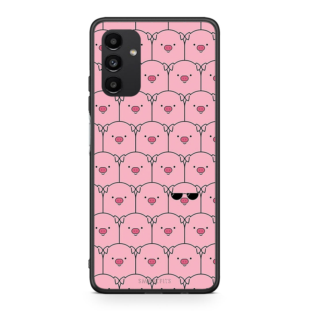 Samsung A04s Pig Glasses θήκη από τη Smartfits με σχέδιο στο πίσω μέρος και μαύρο περίβλημα | Smartphone case with colorful back and black bezels by Smartfits