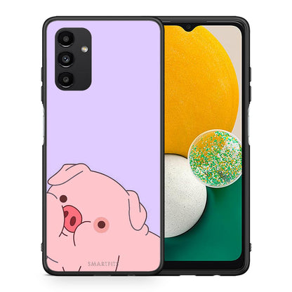 Θήκη Αγίου Βαλεντίνου Samsung A13 5G Pig Love 2 από τη Smartfits με σχέδιο στο πίσω μέρος και μαύρο περίβλημα | Samsung A13 5G Pig Love 2 case with colorful back and black bezels