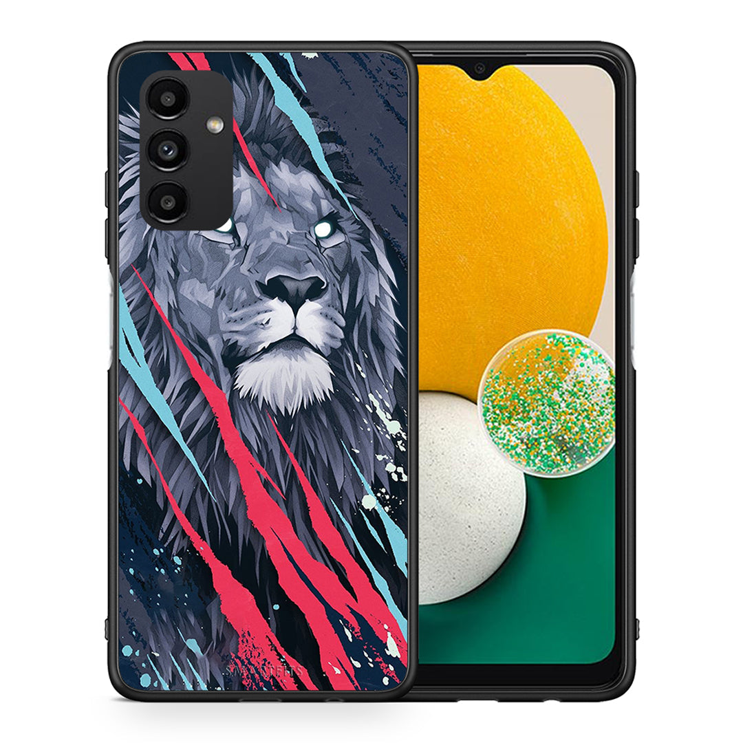 Θήκη Samsung A13 5G Lion Designer PopArt από τη Smartfits με σχέδιο στο πίσω μέρος και μαύρο περίβλημα | Samsung A13 5G Lion Designer PopArt case with colorful back and black bezels