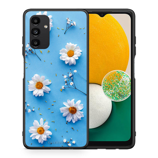Θήκη Samsung A04s Real Daisies από τη Smartfits με σχέδιο στο πίσω μέρος και μαύρο περίβλημα | Samsung A04s Real Daisies case with colorful back and black bezels
