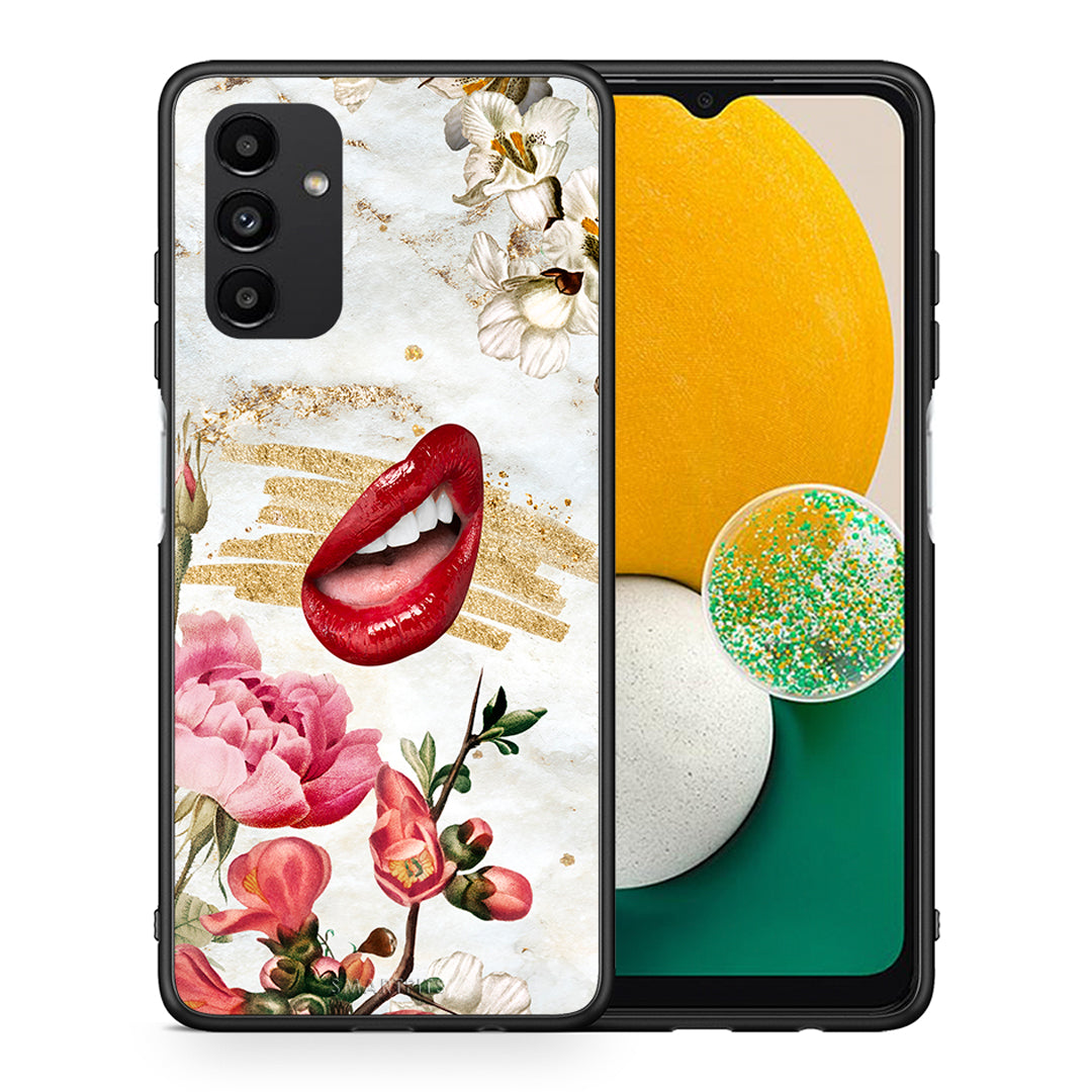 Θήκη Samsung A13 5G Red Lips από τη Smartfits με σχέδιο στο πίσω μέρος και μαύρο περίβλημα | Samsung A13 5G Red Lips case with colorful back and black bezels