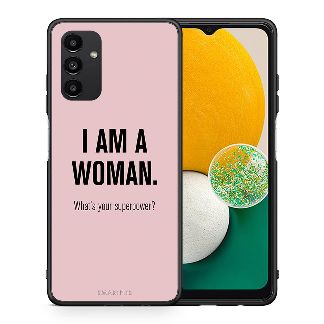 Θήκη Samsung A04s Superpower Woman από τη Smartfits με σχέδιο στο πίσω μέρος και μαύρο περίβλημα | Samsung A04s Superpower Woman case with colorful back and black bezels