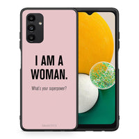 Thumbnail for Θήκη Samsung A04s Superpower Woman από τη Smartfits με σχέδιο στο πίσω μέρος και μαύρο περίβλημα | Samsung A04s Superpower Woman case with colorful back and black bezels