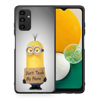 Θήκη Samsung A04s Minion Text από τη Smartfits με σχέδιο στο πίσω μέρος και μαύρο περίβλημα | Samsung A04s Minion Text case with colorful back and black bezels