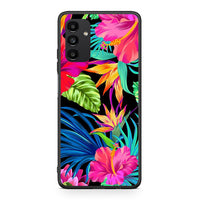 Thumbnail for Samsung A04s Tropical Flowers θήκη από τη Smartfits με σχέδιο στο πίσω μέρος και μαύρο περίβλημα | Smartphone case with colorful back and black bezels by Smartfits