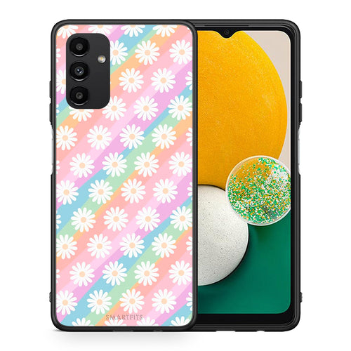 Θήκη Samsung A13 5G White Daisies από τη Smartfits με σχέδιο στο πίσω μέρος και μαύρο περίβλημα | Samsung A13 5G White Daisies case with colorful back and black bezels