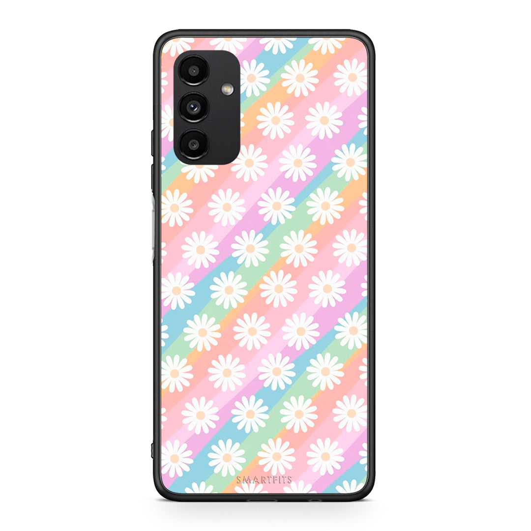 Samsung A04s White Daisies θήκη από τη Smartfits με σχέδιο στο πίσω μέρος και μαύρο περίβλημα | Smartphone case with colorful back and black bezels by Smartfits
