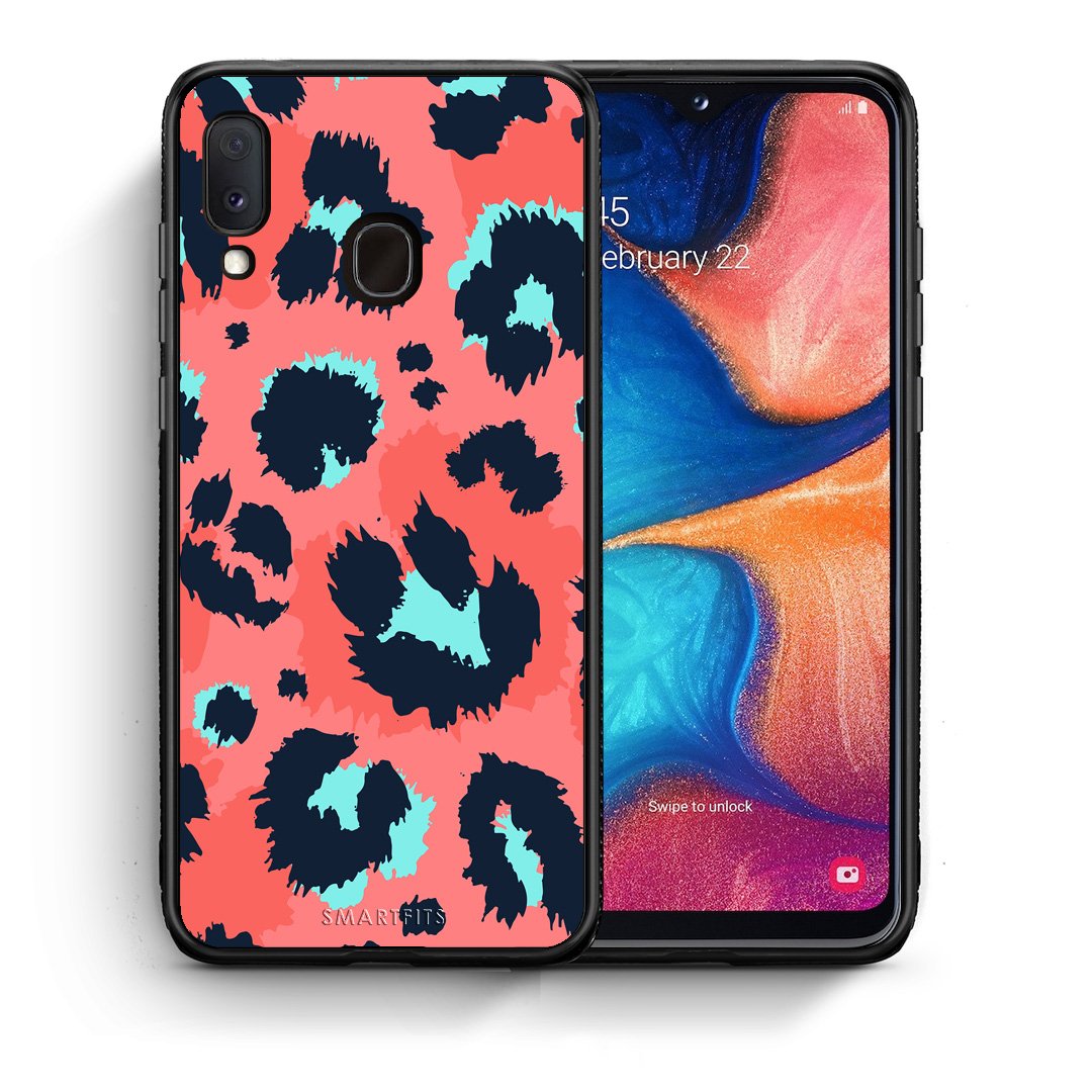 Θήκη Samsung A20e Pink Leopard Animal από τη Smartfits με σχέδιο στο πίσω μέρος και μαύρο περίβλημα | Samsung A20e Pink Leopard Animal case with colorful back and black bezels