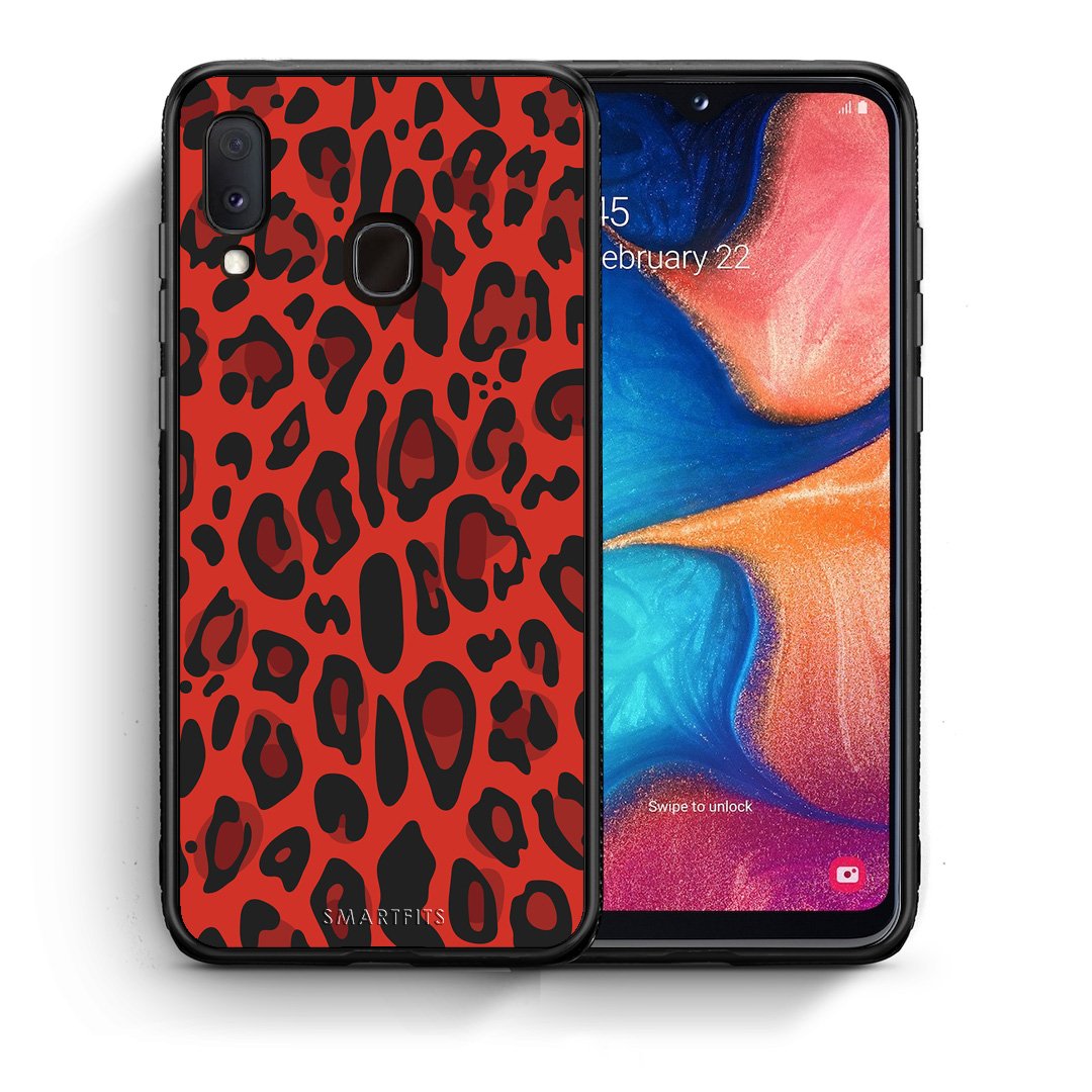 Θήκη Samsung Galaxy A30 Red Leopard Animal από τη Smartfits με σχέδιο στο πίσω μέρος και μαύρο περίβλημα | Samsung Galaxy A30 Red Leopard Animal case with colorful back and black bezels
