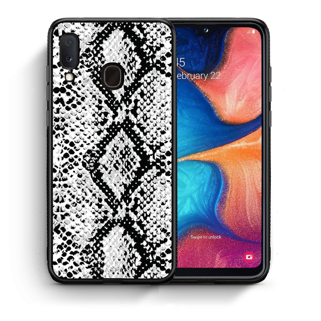Θήκη Samsung A20e White Snake Animal από τη Smartfits με σχέδιο στο πίσω μέρος και μαύρο περίβλημα | Samsung A20e White Snake Animal case with colorful back and black bezels
