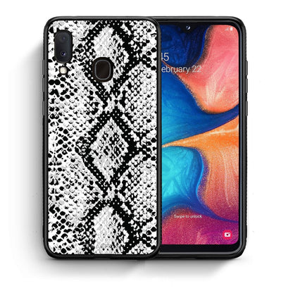 Θήκη Samsung Galaxy M20 White Snake Animal από τη Smartfits με σχέδιο στο πίσω μέρος και μαύρο περίβλημα | Samsung Galaxy M20 White Snake Animal case with colorful back and black bezels