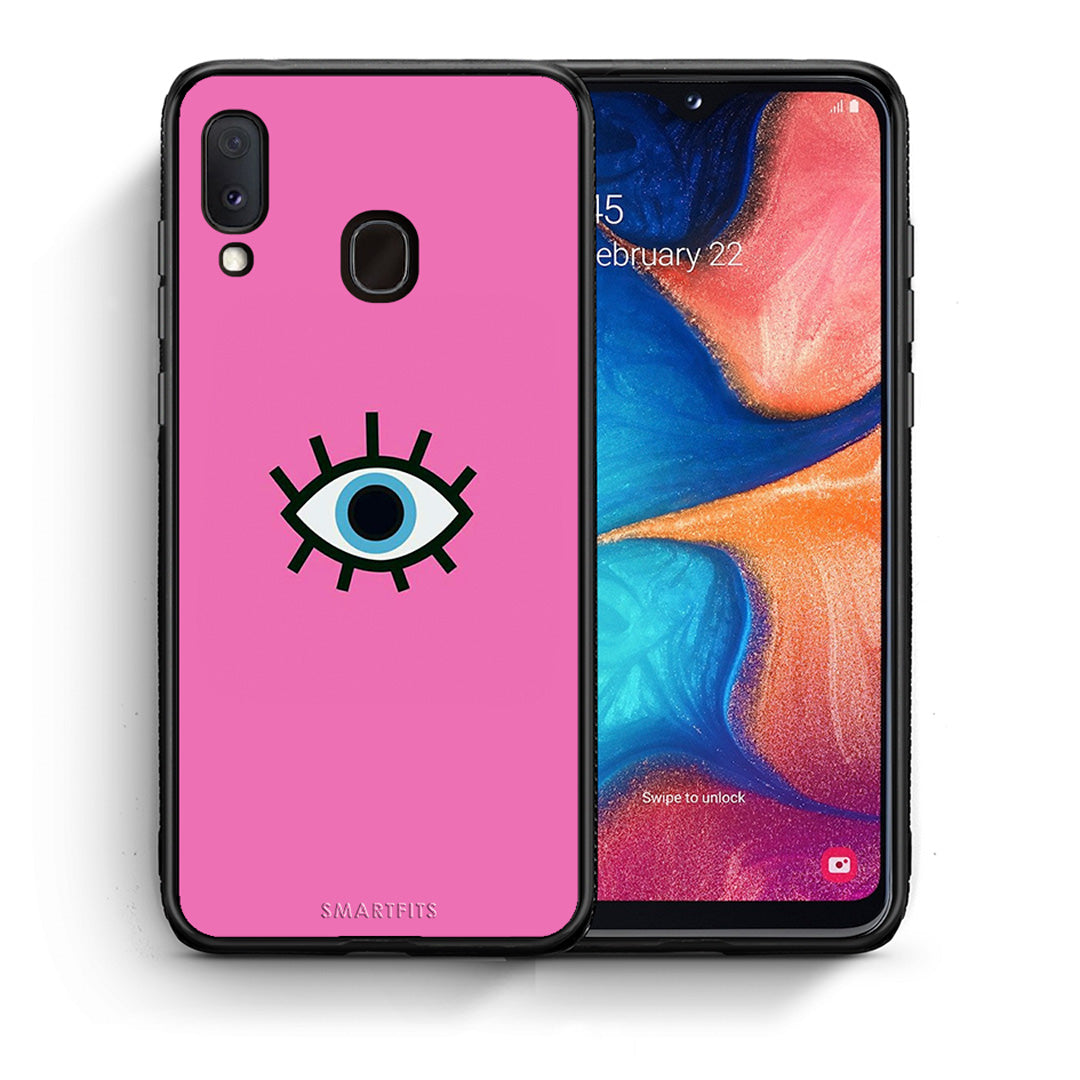 Θήκη Samsung Galaxy M20 Blue Eye Pink από τη Smartfits με σχέδιο στο πίσω μέρος και μαύρο περίβλημα | Samsung Galaxy M20 Blue Eye Pink case with colorful back and black bezels
