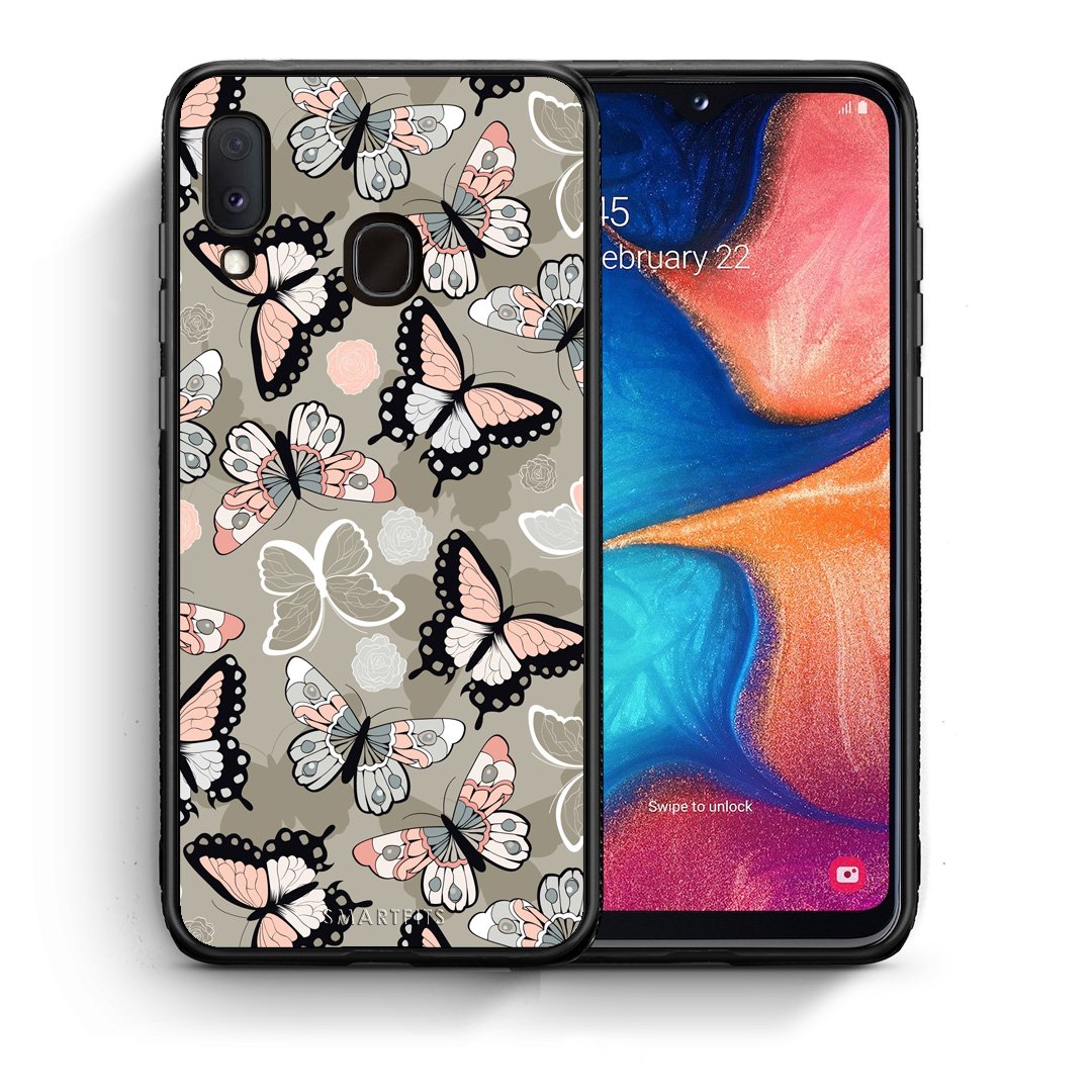 Θήκη Samsung Galaxy A30 Butterflies Boho από τη Smartfits με σχέδιο στο πίσω μέρος και μαύρο περίβλημα | Samsung Galaxy A30 Butterflies Boho case with colorful back and black bezels