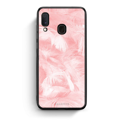 33 - Samsung A20e Pink Feather Boho case, cover, bumper