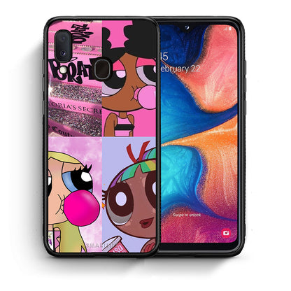 Θήκη Αγίου Βαλεντίνου Samsung Galaxy A30 Bubble Girls από τη Smartfits με σχέδιο στο πίσω μέρος και μαύρο περίβλημα | Samsung Galaxy A30 Bubble Girls case with colorful back and black bezels