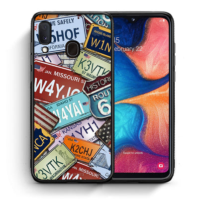 Θήκη Samsung A20e Car Plates από τη Smartfits με σχέδιο στο πίσω μέρος και μαύρο περίβλημα | Samsung A20e Car Plates case with colorful back and black bezels