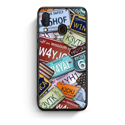 Samsung Galaxy M20 Car Plates θήκη από τη Smartfits με σχέδιο στο πίσω μέρος και μαύρο περίβλημα | Smartphone case with colorful back and black bezels by Smartfits