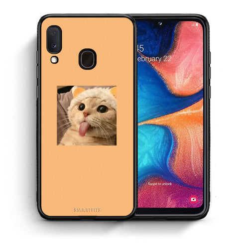 Θήκη Samsung A20e Cat Tongue από τη Smartfits με σχέδιο στο πίσω μέρος και μαύρο περίβλημα | Samsung A20e Cat Tongue case with colorful back and black bezels
