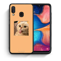 Thumbnail for Θήκη Samsung A20e Cat Tongue από τη Smartfits με σχέδιο στο πίσω μέρος και μαύρο περίβλημα | Samsung A20e Cat Tongue case with colorful back and black bezels