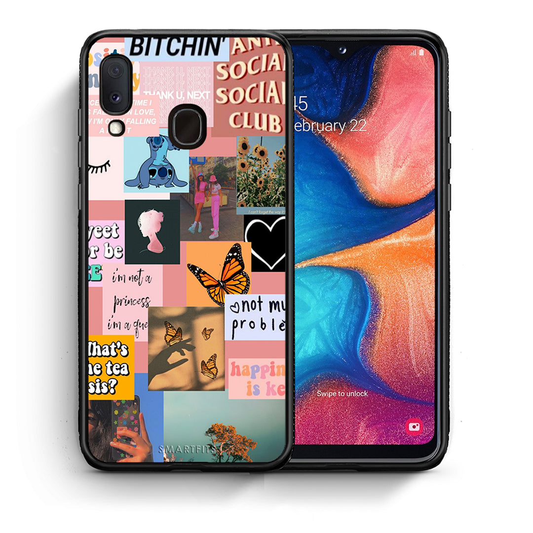 Θήκη Αγίου Βαλεντίνου Samsung A20e Collage Bitchin από τη Smartfits με σχέδιο στο πίσω μέρος και μαύρο περίβλημα | Samsung A20e Collage Bitchin case with colorful back and black bezels