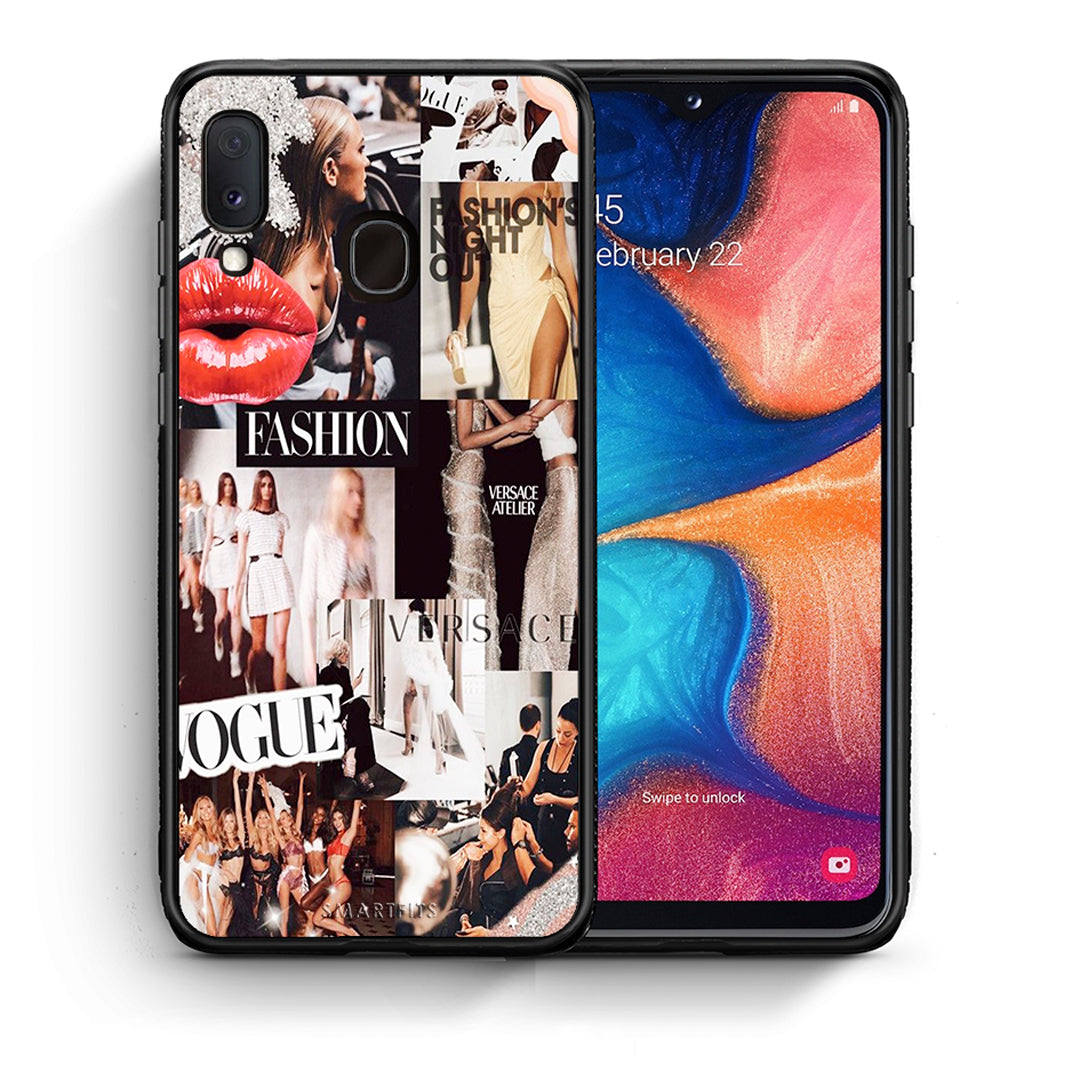 Θήκη Αγίου Βαλεντίνου Samsung Galaxy A30 Collage Fashion από τη Smartfits με σχέδιο στο πίσω μέρος και μαύρο περίβλημα | Samsung Galaxy A30 Collage Fashion case with colorful back and black bezels