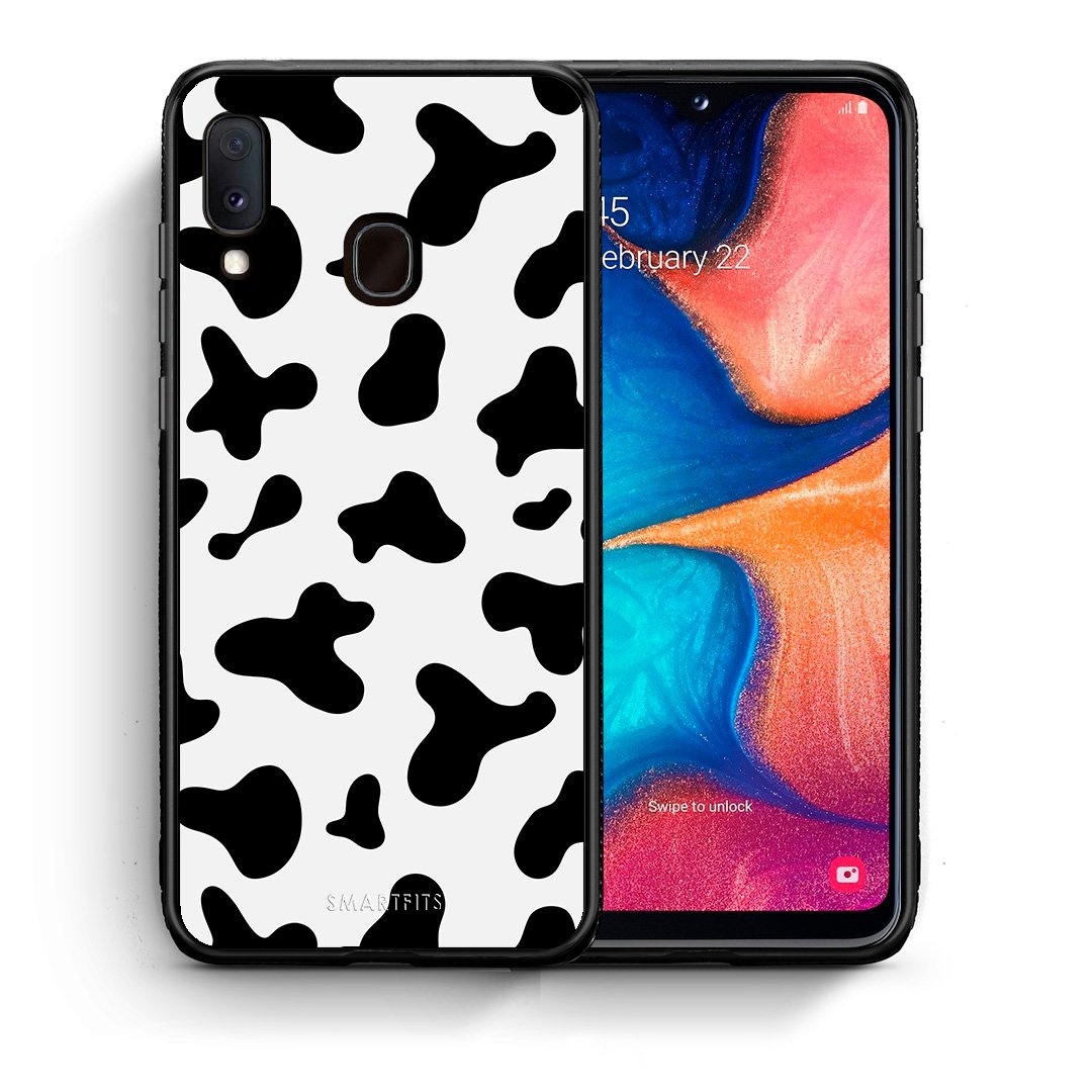 Θήκη Samsung Galaxy A30 Cow Print από τη Smartfits με σχέδιο στο πίσω μέρος και μαύρο περίβλημα | Samsung Galaxy A30 Cow Print case with colorful back and black bezels