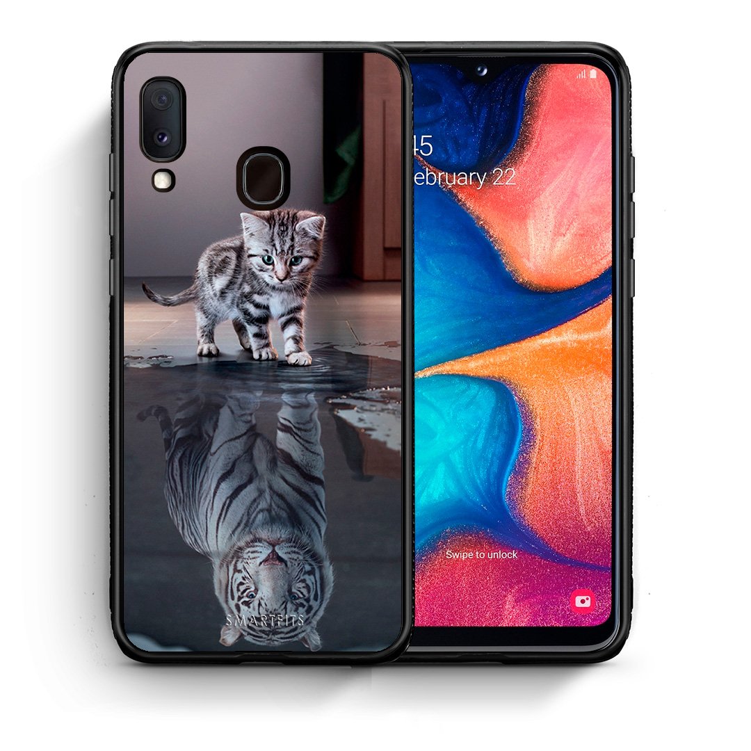 Θήκη Samsung A20e Tiger Cute από τη Smartfits με σχέδιο στο πίσω μέρος και μαύρο περίβλημα | Samsung A20e Tiger Cute case with colorful back and black bezels