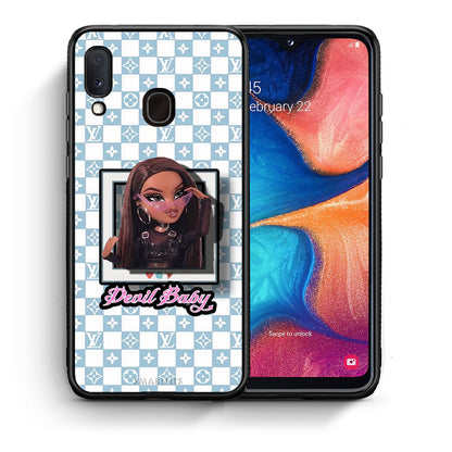 Θήκη Αγίου Βαλεντίνου Samsung Galaxy A30 Devil Baby από τη Smartfits με σχέδιο στο πίσω μέρος και μαύρο περίβλημα | Samsung Galaxy A30 Devil Baby case with colorful back and black bezels