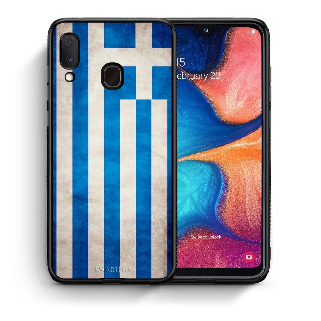 Θήκη Samsung Galaxy M20 Greek Flag από τη Smartfits με σχέδιο στο πίσω μέρος και μαύρο περίβλημα | Samsung Galaxy M20 Greek Flag case with colorful back and black bezels