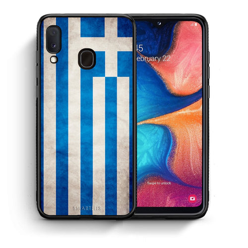 Θήκη Samsung Galaxy M20 Greek Flag από τη Smartfits με σχέδιο στο πίσω μέρος και μαύρο περίβλημα | Samsung Galaxy M20 Greek Flag case with colorful back and black bezels