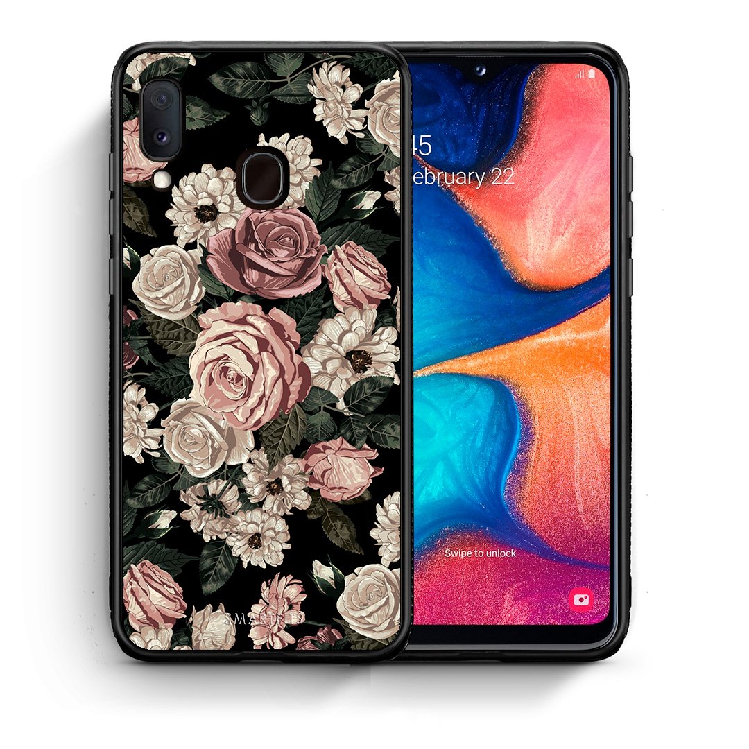 Θήκη Samsung A20e Wild Roses Flower από τη Smartfits με σχέδιο στο πίσω μέρος και μαύρο περίβλημα | Samsung A20e Wild Roses Flower case with colorful back and black bezels