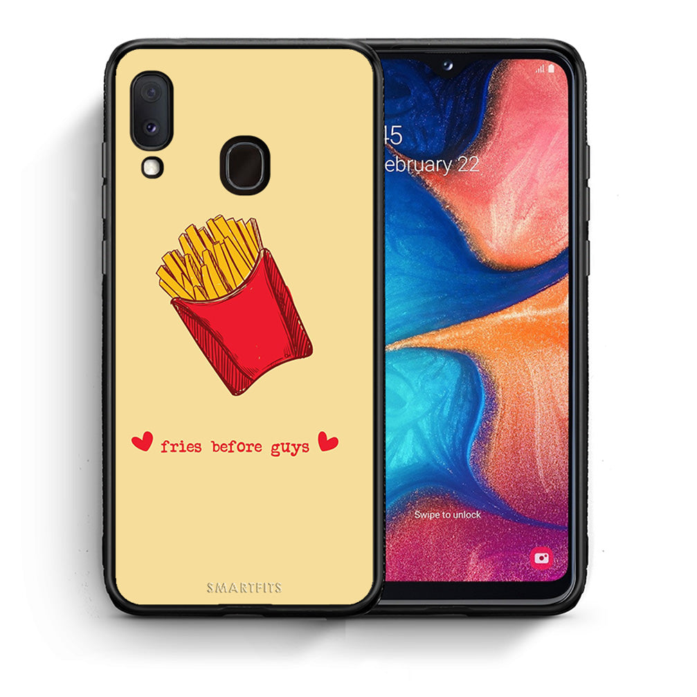 Θήκη Αγίου Βαλεντίνου Samsung A20e Fries Before Guys από τη Smartfits με σχέδιο στο πίσω μέρος και μαύρο περίβλημα | Samsung A20e Fries Before Guys case with colorful back and black bezels