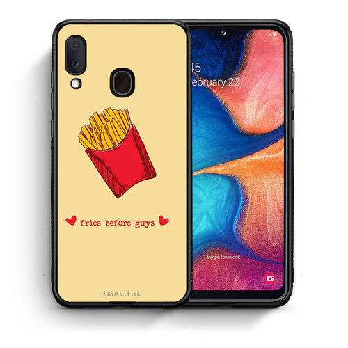 Θήκη Αγίου Βαλεντίνου Samsung A20e Fries Before Guys από τη Smartfits με σχέδιο στο πίσω μέρος και μαύρο περίβλημα | Samsung A20e Fries Before Guys case with colorful back and black bezels
